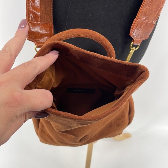 Anthropologie Cocoa Blake Wide Strap faux Suede Leather Crossbody Bag brown - Picture 12 of 13